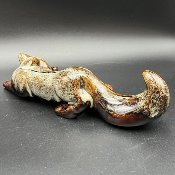 Vintage Art Pottery Fox Figurine Brown Drip Glaze Handcrafted Ceramic Sculpture - Picture 5 of 12